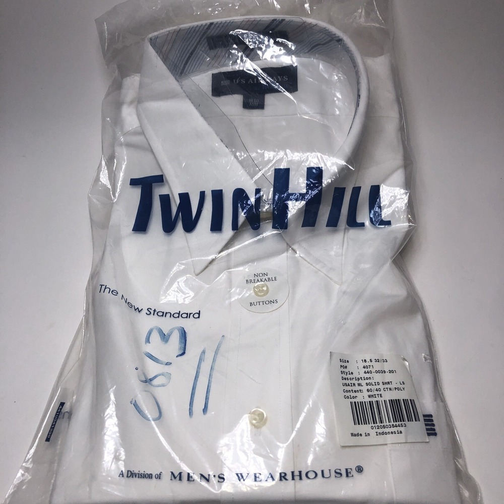 STAN HERMAN I‎ S AIRWAYS MEN'S XL WHITE LONG SLEEVE BUTTON UP UNIFORM SHIRT 18